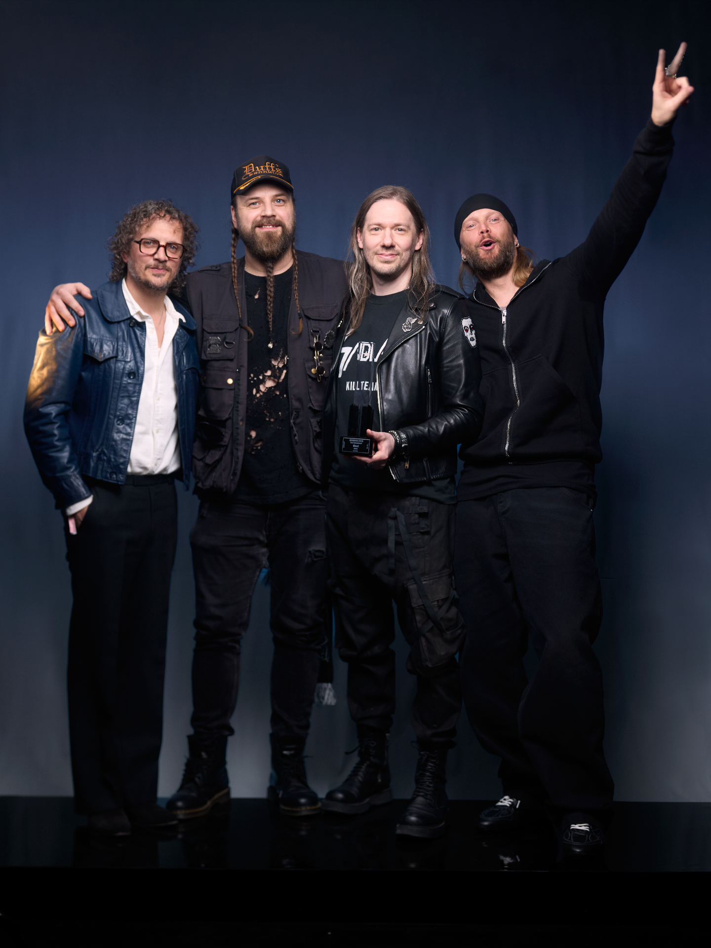 Ghost with their Grammis trophy for Hard Rock/Metal of the Year.